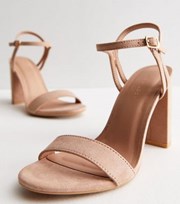 New Look Pale Pink Suedette Block Heel Strappy Sandals
